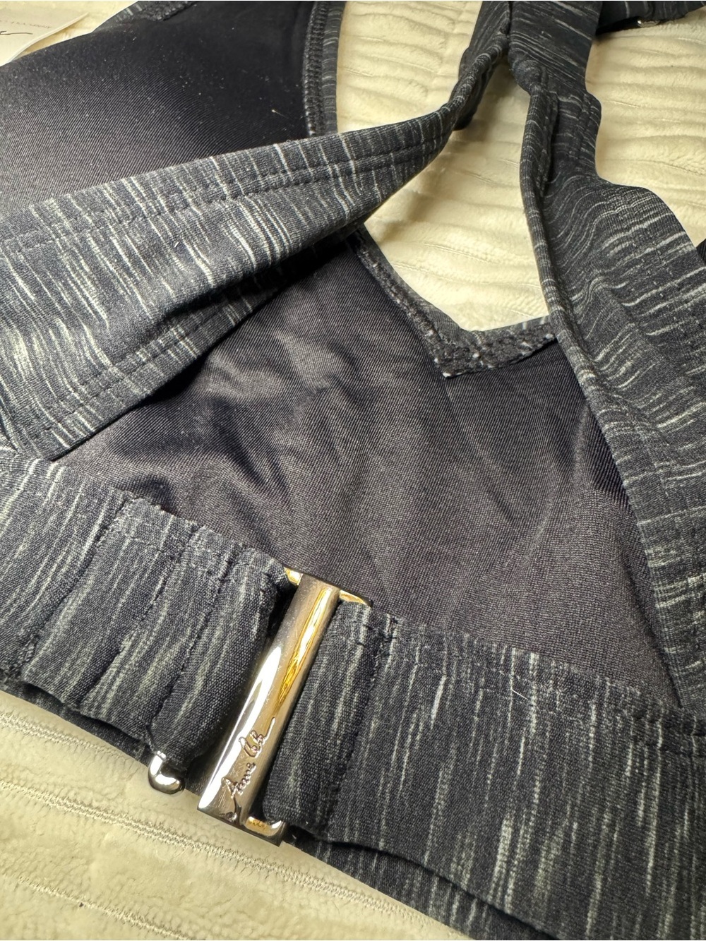 Heather Charcoal Racerback Bikini Swim Top Adjustable Plunge Large - Picture 4 of 6